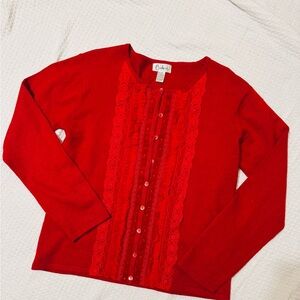 Chico's Red Lace Button Down Vintage Women's Sweater